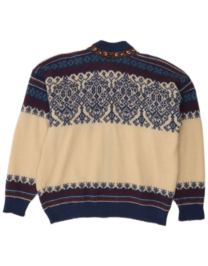 vintage Mens Cardigan Pull Grand Off White Fair Isle