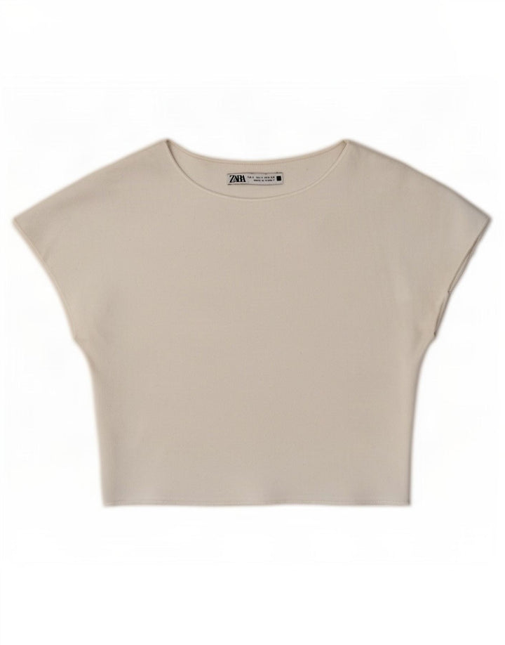 Zara Womens Crop Batwing Blouse Top UK 8 Petit Blanc