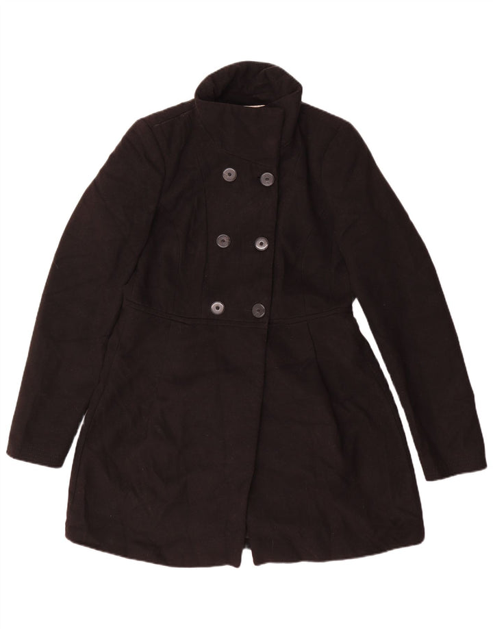 Zara Womens Trafaluc Double Breasted Coat UK 14 Large Noir Polyester