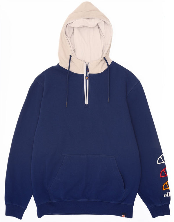 Ellesse Pull à capuche graphique pour homme avec col zippé en coton color block Bleu Taille L