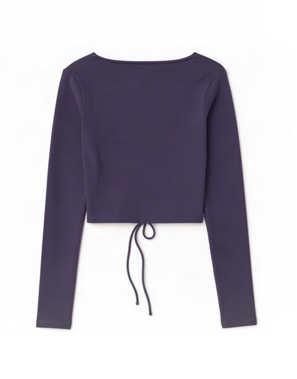 Zara Womens Crop Top Manches Longues UK 12 Coton Violet Moyen