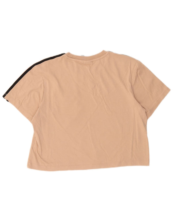Adidas Womens Crop T-Shirt Top UK 10 Petit Beige Colorblock Coton