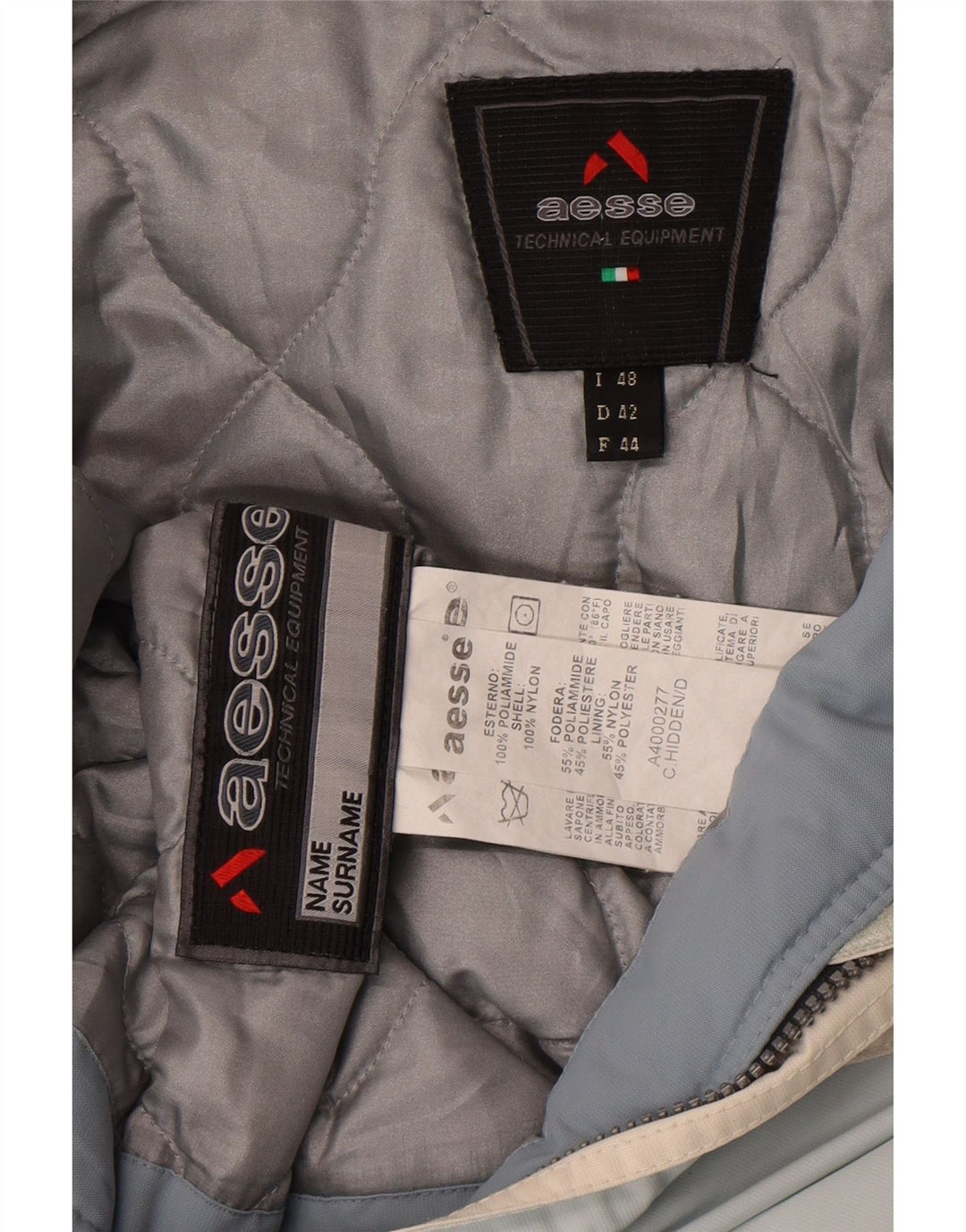 Aesse Veste de ski à capuche pour femme IT 48 XL Bleu Colorblock Polyester