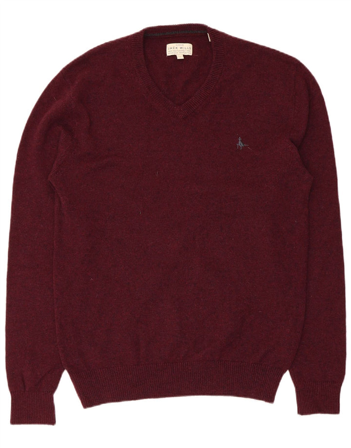 JACK WILLS Pull col en V pour homme en laine mérinos marron