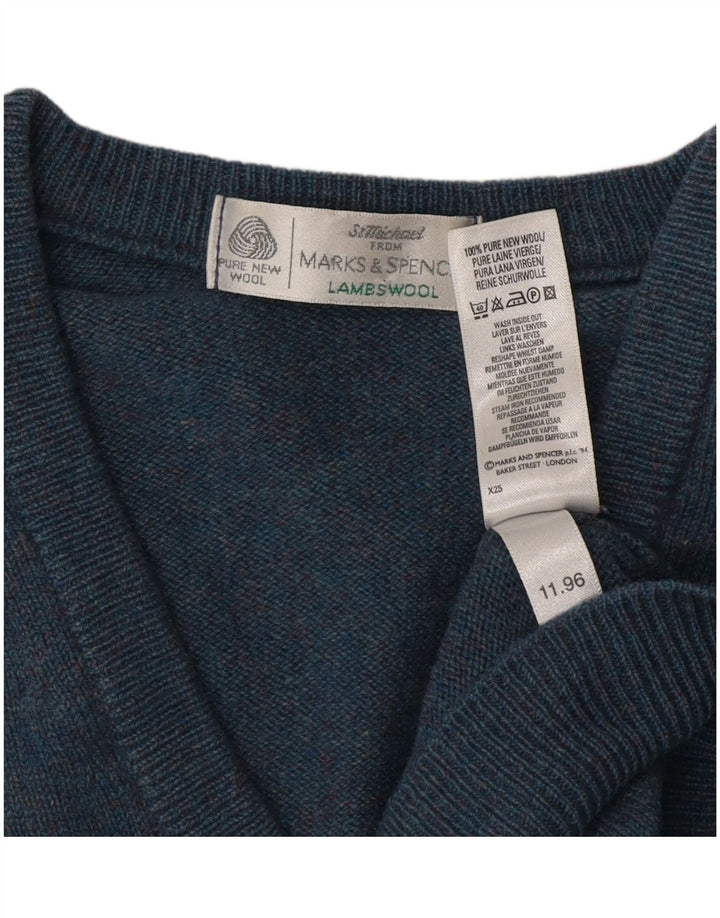 Marks & Spencer Pull col V pour homme en laine d'agneau bleue Taille S