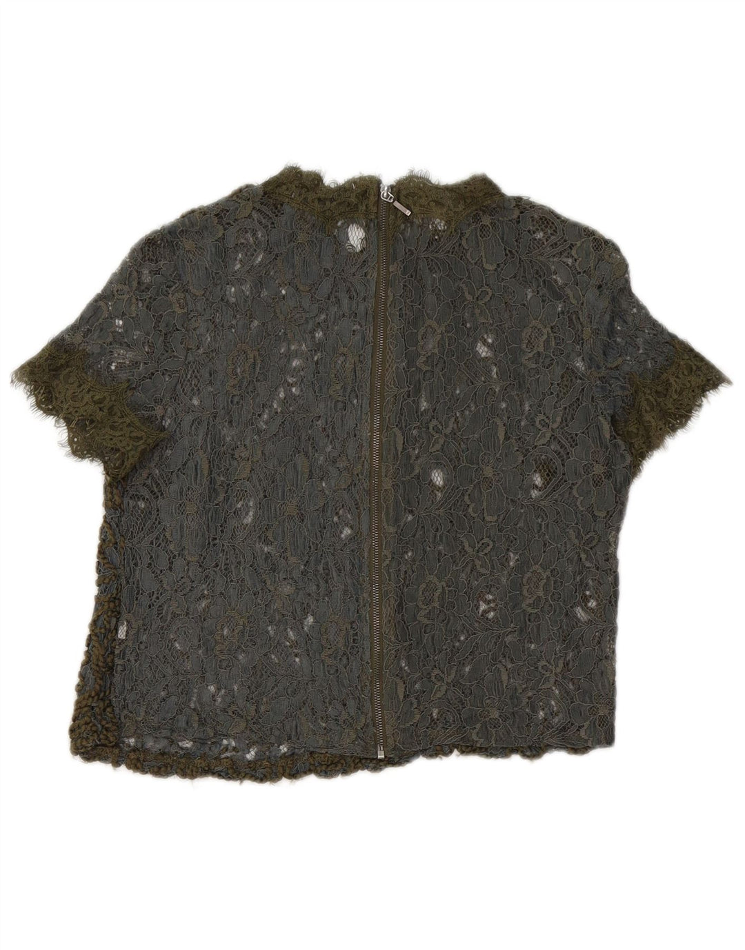 Zara Womens Crop Lace See Through Top UK 10 Petit Kaki Floral