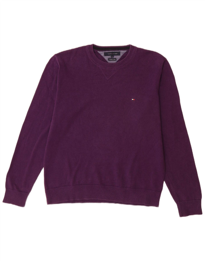 Tommy Hilfiger Pull à col rond pour homme en coton violet moyen