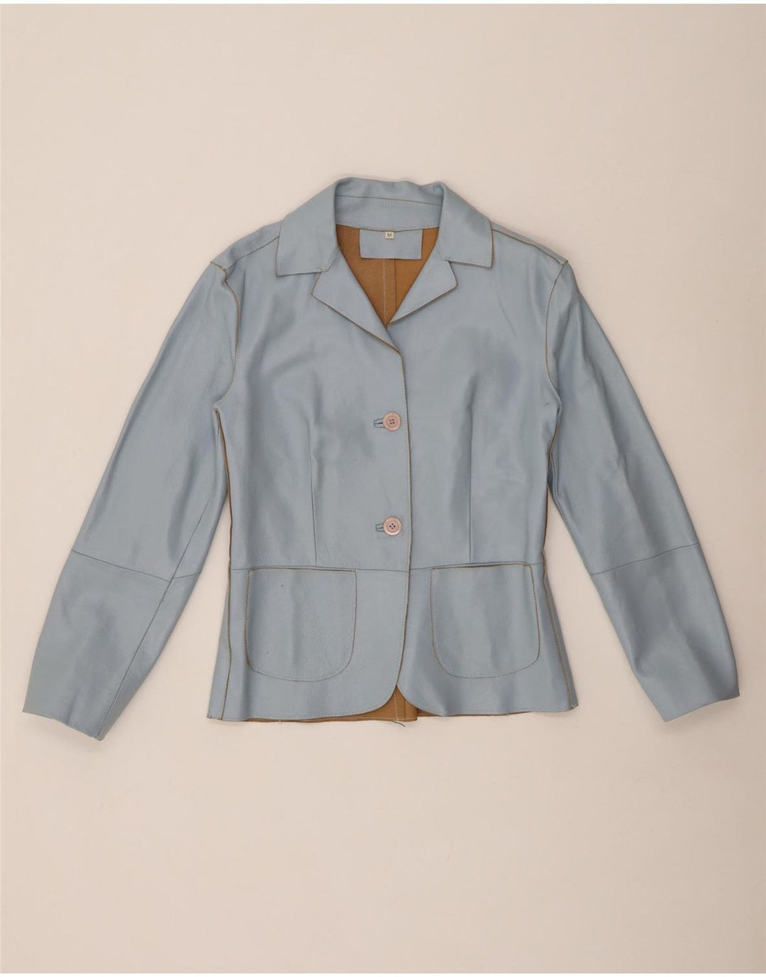 VINTAGE Femme 2 Boutons Veste Blazer En Cuir UK 12 Bleu Moyen