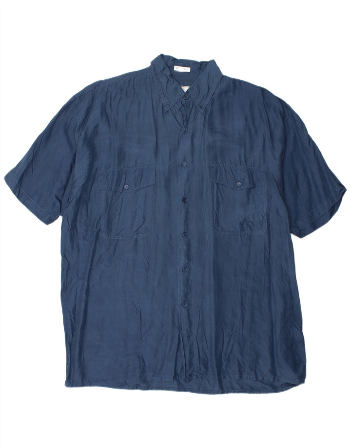 BRUGI Chemise à Manches Courtes Homme Grande Soie Bleu Marine