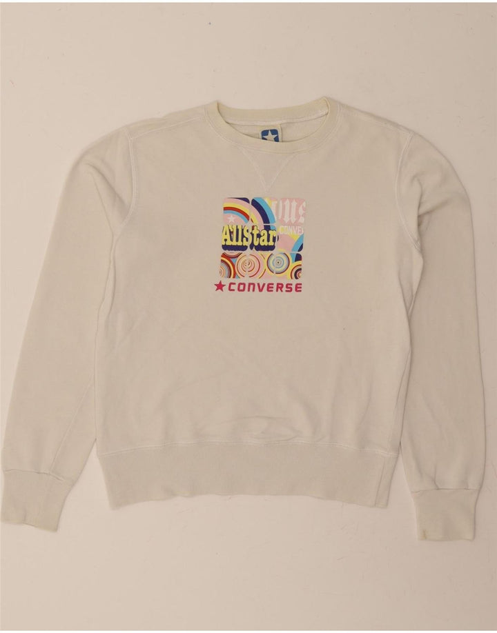 CONVERSE Womens Oversized Graphic Hoodie Jumper UK 10 Small Off White Vintage Converse and Second-Hand Converse from Messina Hembry 