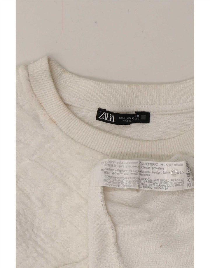 Zara Sweat-shirt coupe décontractée pour femme UK 12 Medium Blanc Géométrique