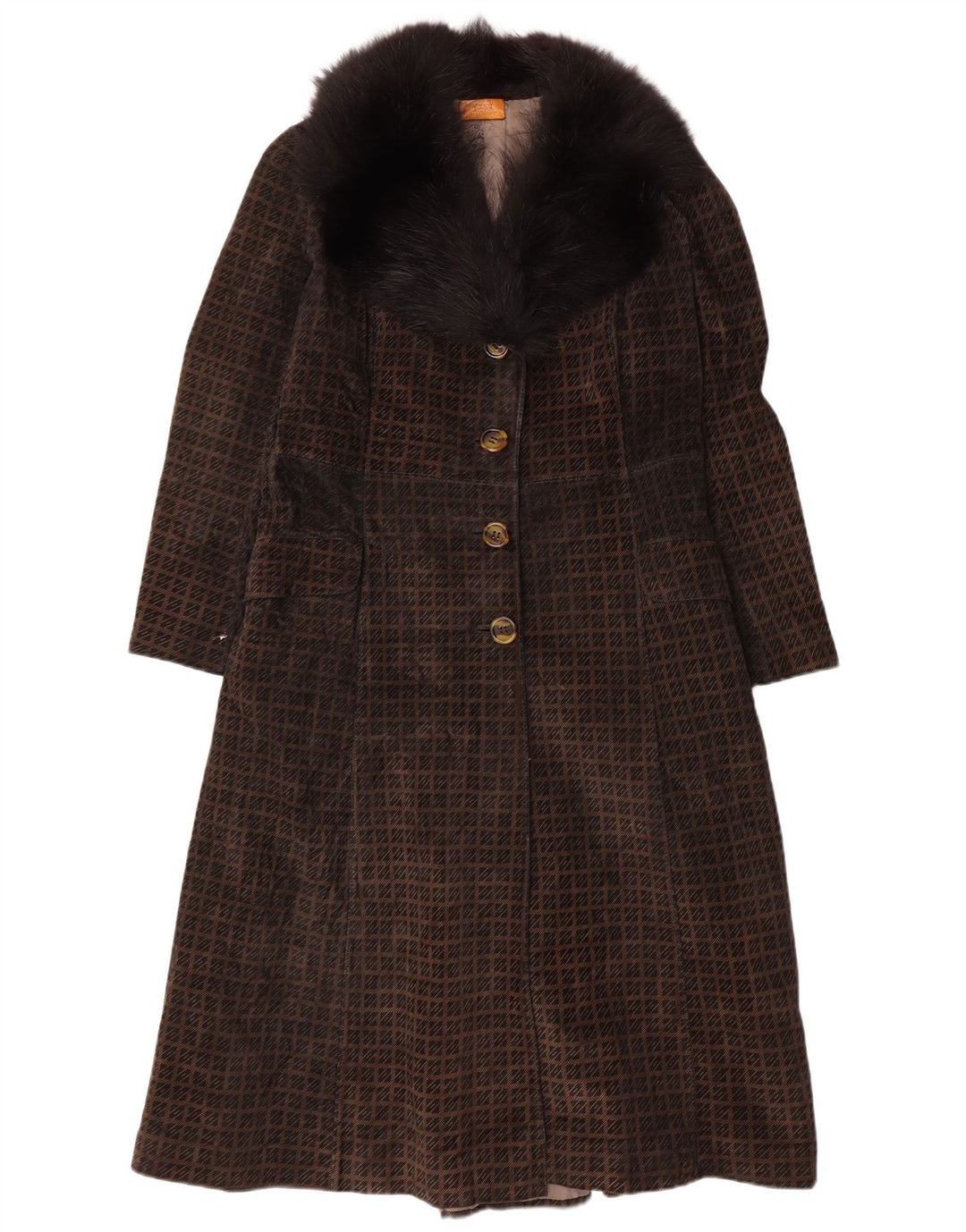 Lesy Womens Overcoat UK 14 Medium Brown Géométrique