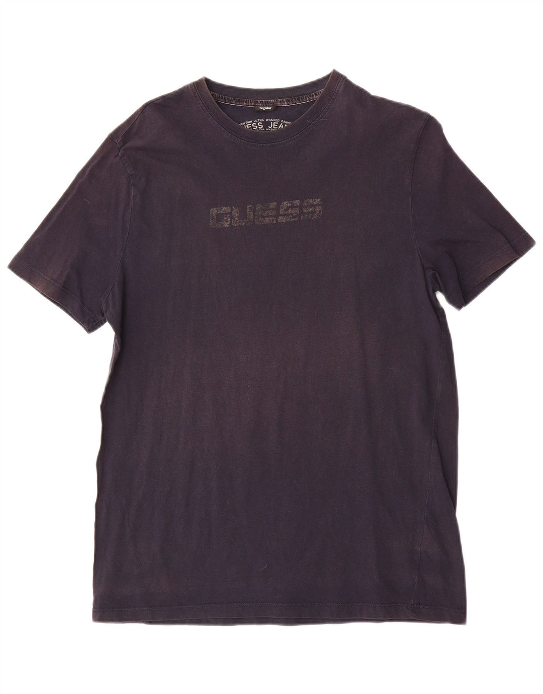 Guess Mens Regular Graphic T-Shirt Top Large Bleu Marine Coton