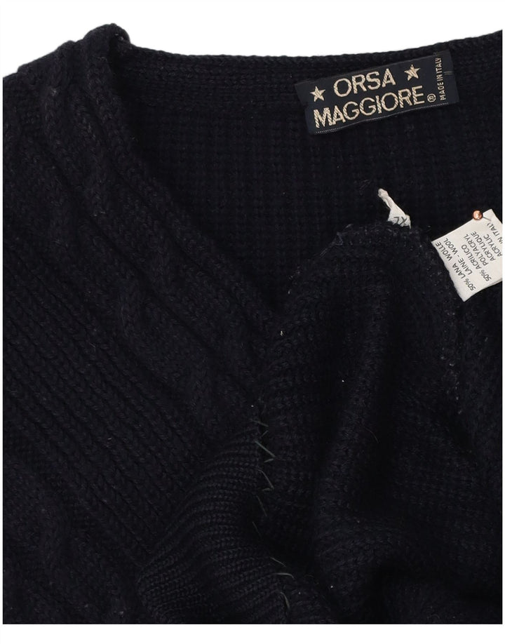 vintage Homme Col V Jumper Pull XL Bleu Marine Laine