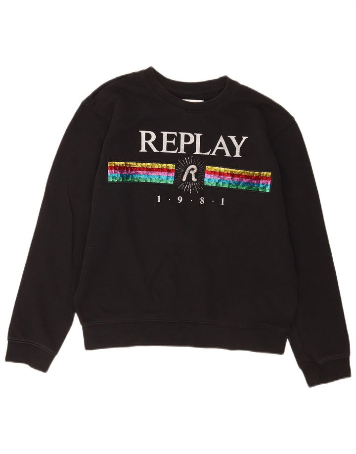 Replay Sweat-shirt surdimensionné graphique pour femme UK 10 petit coton noir