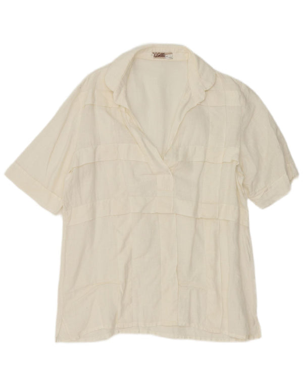 vintage Femme Manches Courtes Pull Chemise IT 44 Lin Blanc Moyen