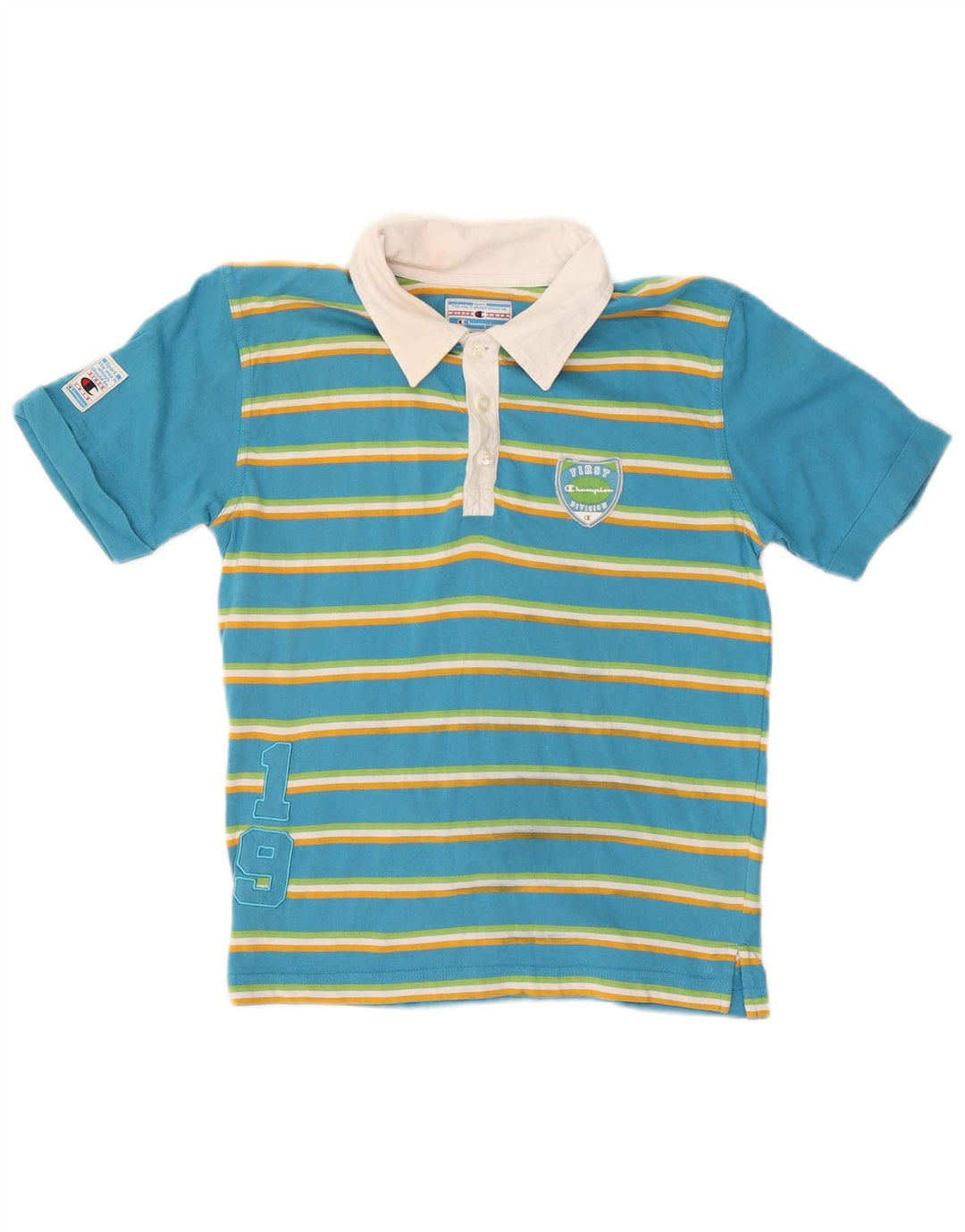 CHAMPION Polo Graphique Garçon 9-10 ans Coton Rayé Bleu Moyen
