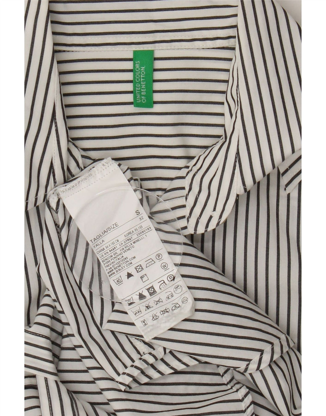 BENETTON Womens Shirt UK 10 Small White Striped Cotton Vintage Benetton and Second-Hand Benetton from Messina Hembry 