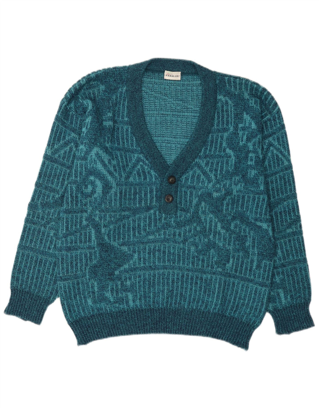 Ferrari Pull à col en V à motif abstrait pour homme Bleu moyen géométrique
