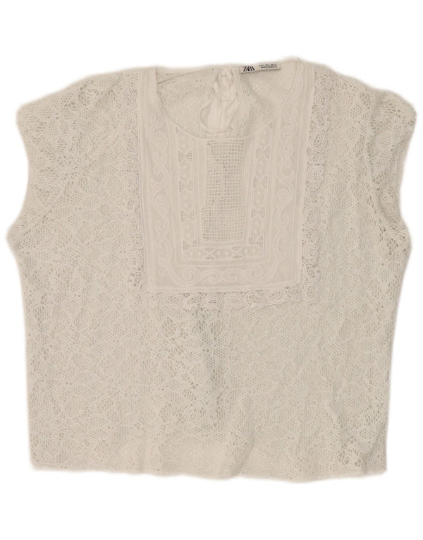 Zara Womens Crop Lace Blouse Top UK 16 Grand Blanc
