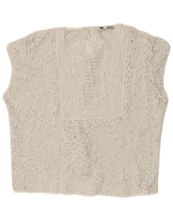 Zara Womens Crop Lace Blouse Top UK 16 Grand Blanc