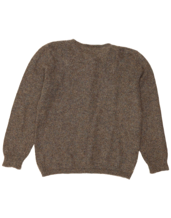 vintage Femme Cardigan Pull UK 16 Grand Gris Floral Mohair