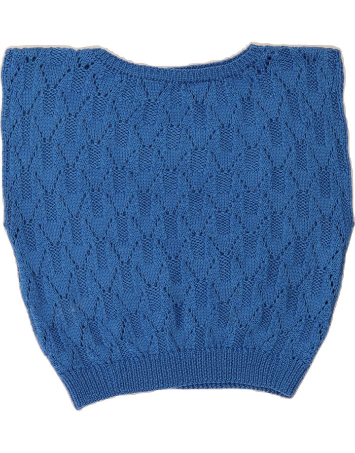 VINTAGE Womens Knit Sleeveless Blouse Top UK 14 Medium Blue Vintage Vintage and Second-Hand Vintage from Messina Hembry 