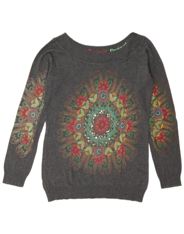 Desigual Pull graphique à col bateau pour femme UK 18 XL Gris cachemire