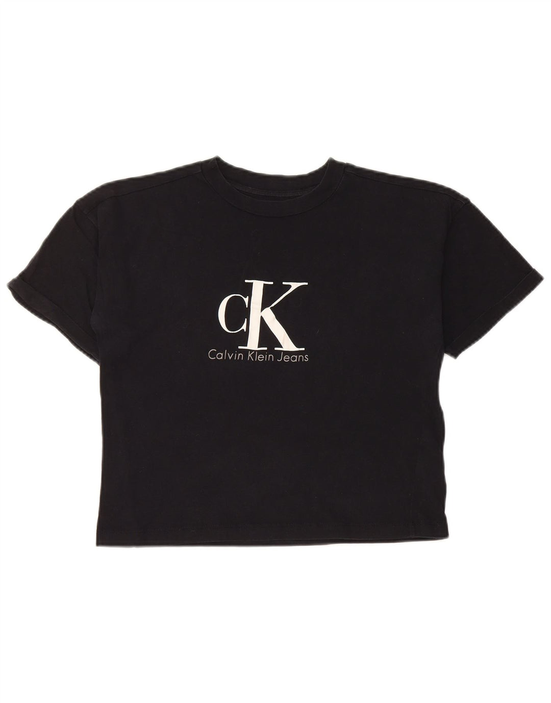 CALVIN KLEIN JEANS T-shirt court graphique pour femme UK 6 XS Coton noir