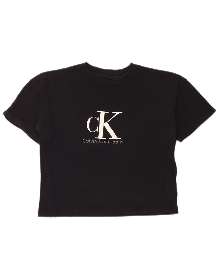CALVIN KLEIN JEANS T-shirt court graphique pour femme UK 6 XS Coton noir