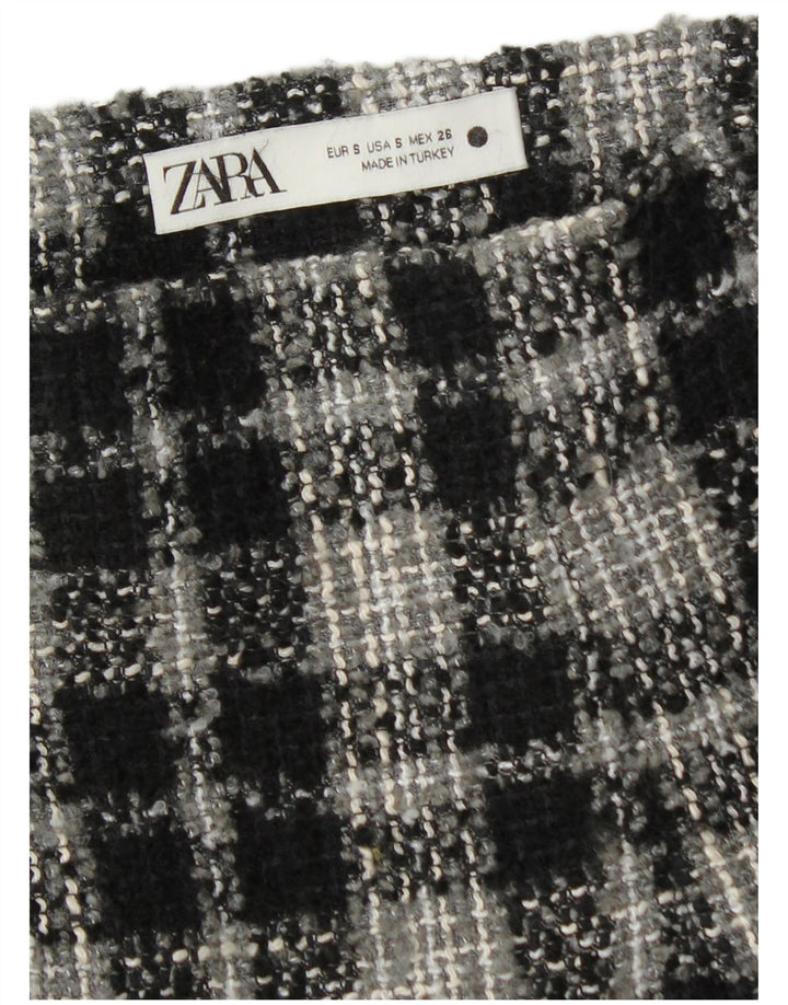 Zara Femme Mini Jupe En Tricot Petit W26 Carreau Noir