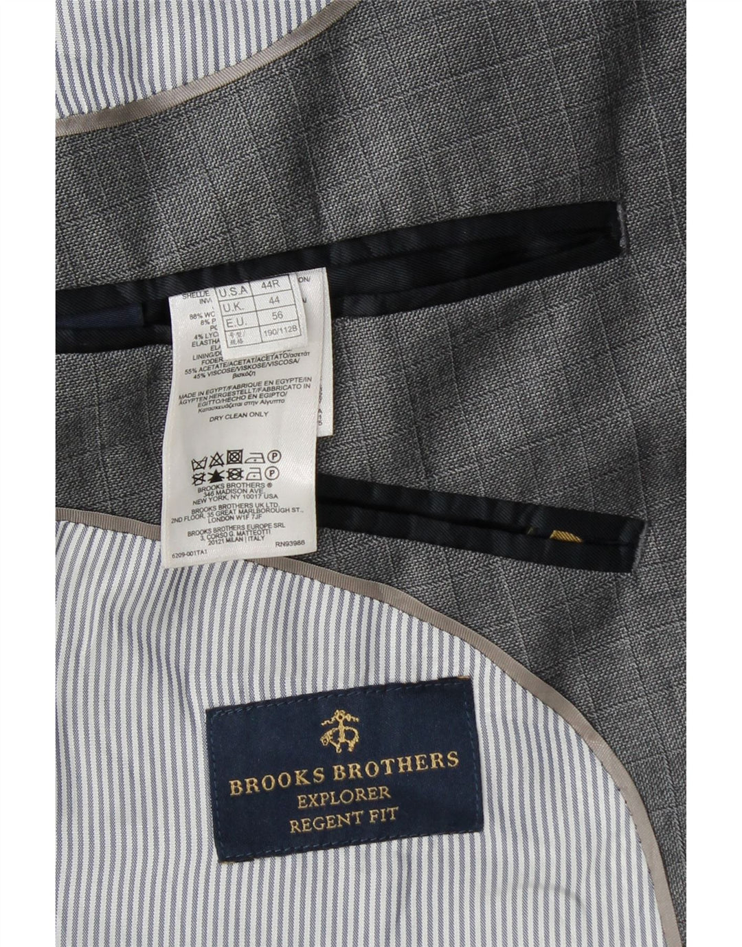 BROOKS BROTHERS Mens Regular Fit Blazer Jacket UK 44 2XL Grey Check Vintage Brooks Brothers and Second-Hand Brooks Brothers from Messina Hembry 