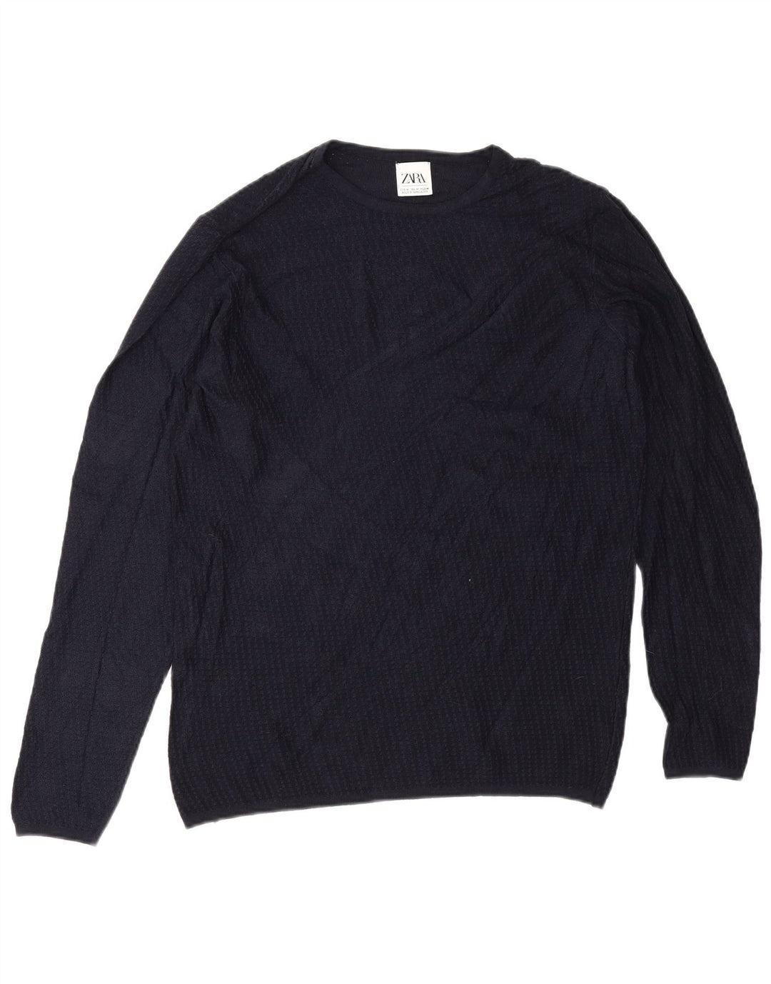 Zara Pull Col Rond Homme Bleu Marine Moyen Viscose