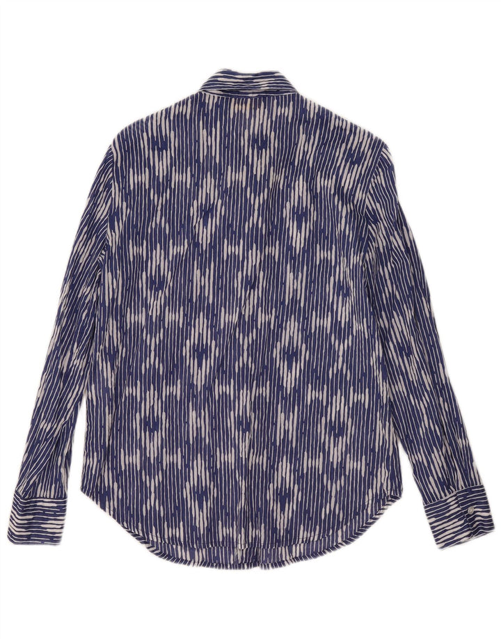 Piombo Chemise Femme UK 10 Petit Bleu Ikat Coton