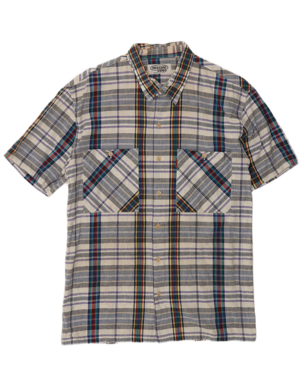 Missoni Mens Short Sleeve Shirt Large Blue Check Cotton