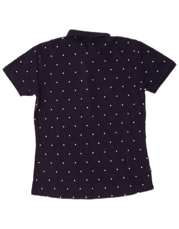 Polo femme vintage UK 12 Coton tacheté bleu marine moyen