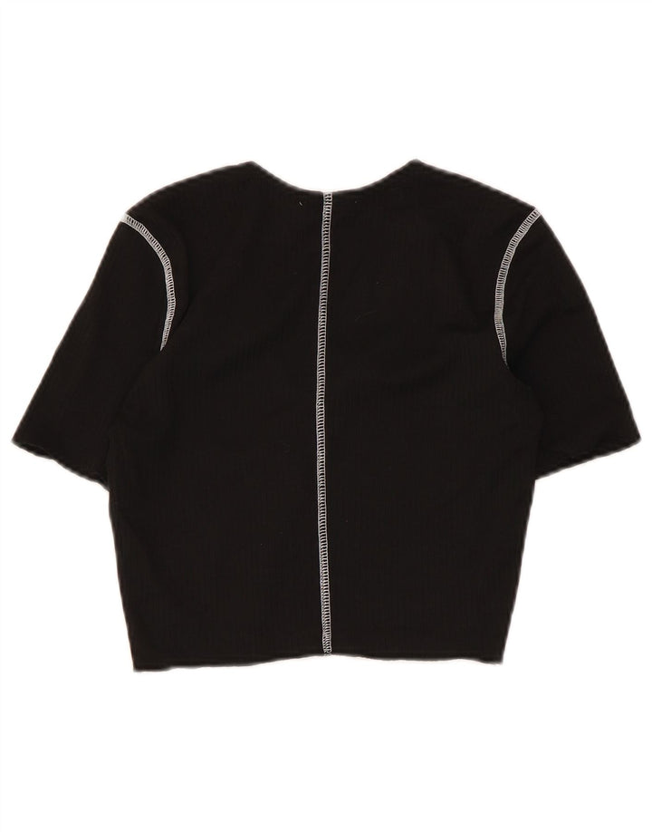 Zara Womens Crop Blouse Top UK 8 Petit Noir