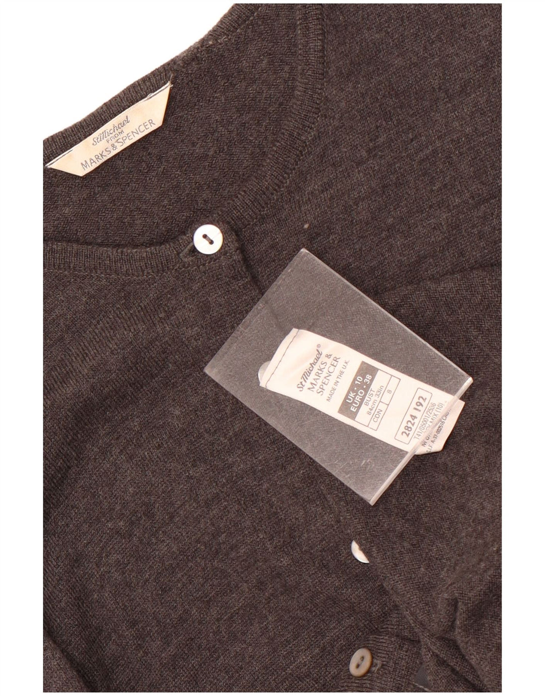 Marks & Spencer Pull Cardigan Femme UK 10 Petit Gris Laine Vierge