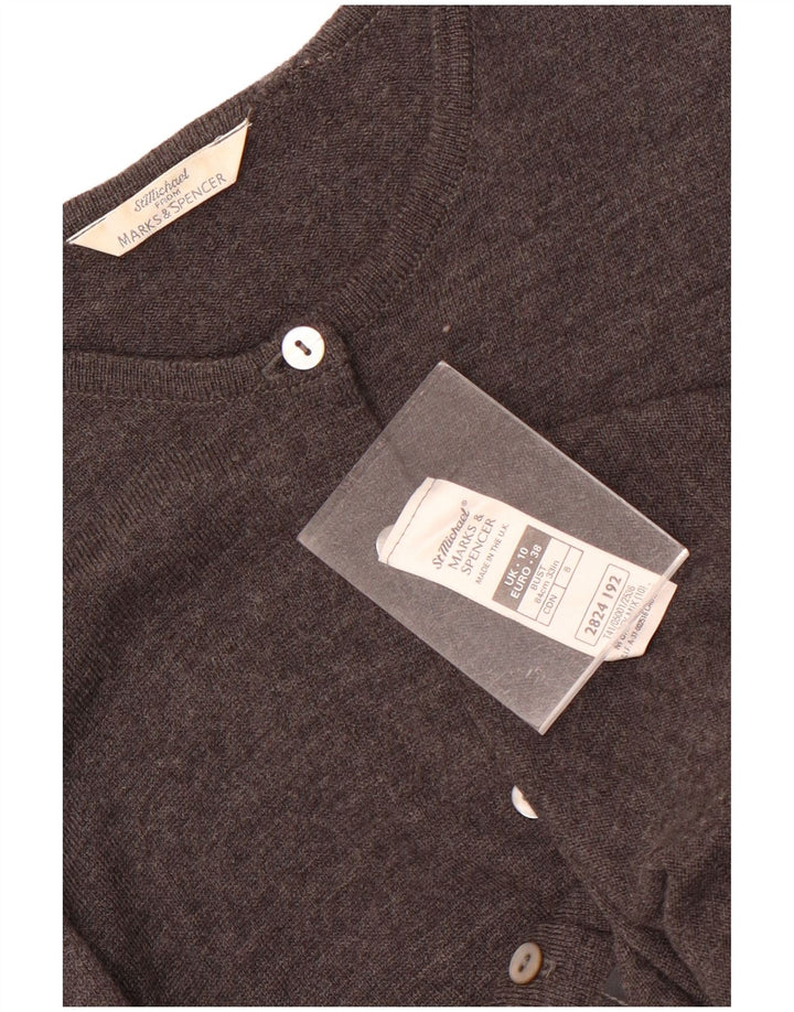 Marks & Spencer Pull Cardigan Femme UK 10 Petit Gris Laine Vierge