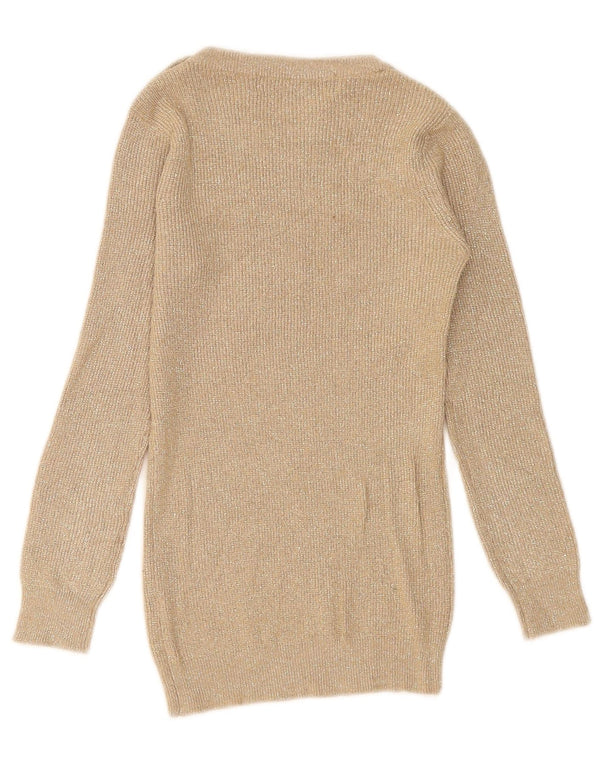 Zara Femme Pull Col Bateau UK 8 Petit Viscose Moucheté Beige