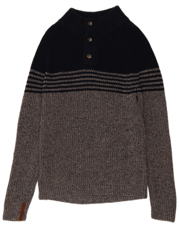 WHITE STUFF Pull à col boutonné pour femme UK 16 Large Gris Colorblock