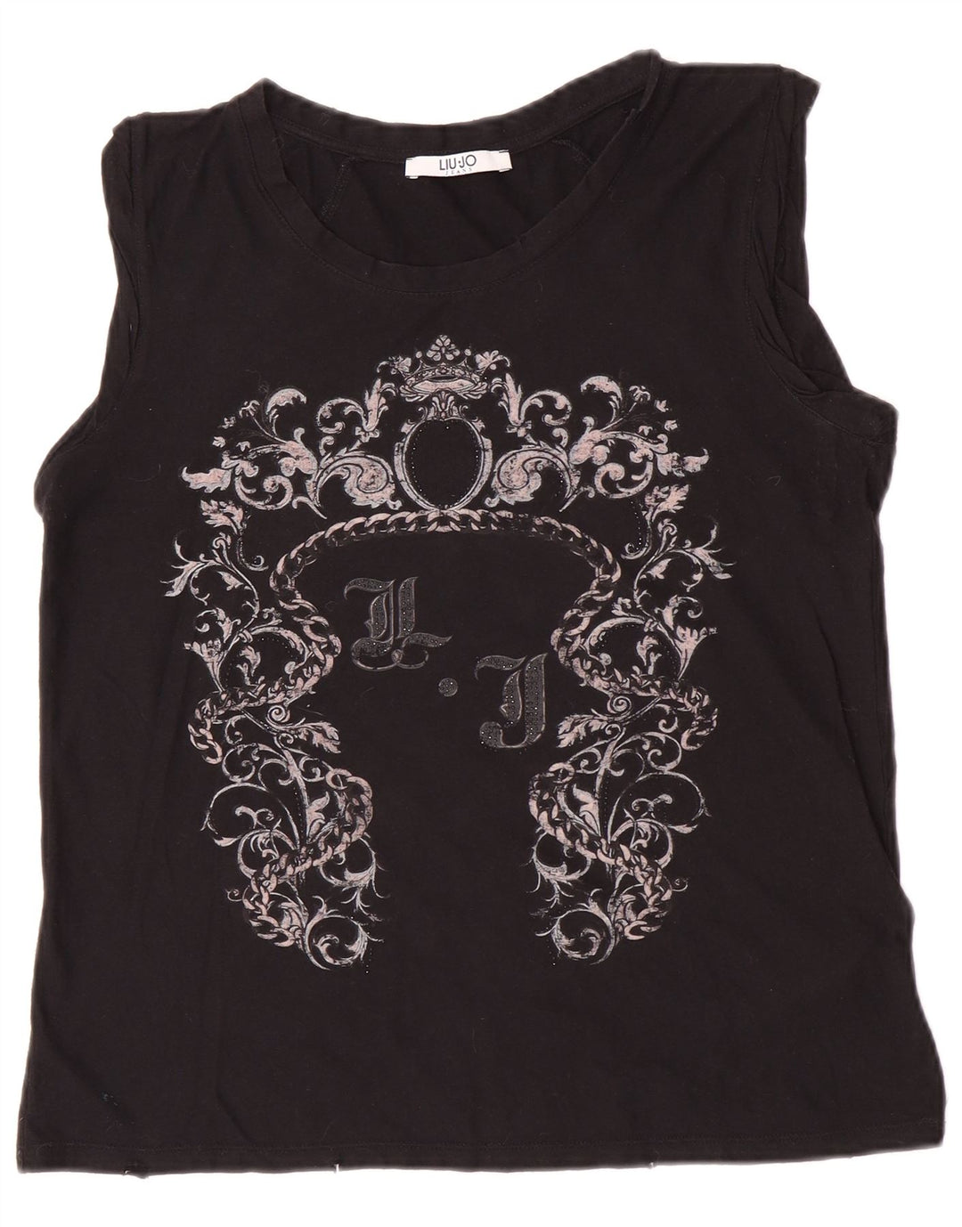 Liu Jo Débardeur graphique pour femme UK 10 Small Noir Coton