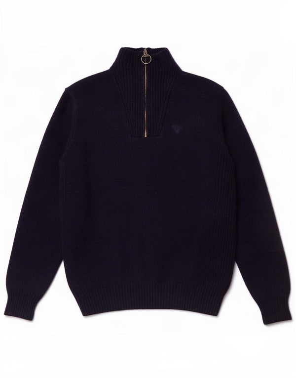 Barbour Garçons Zip Neck Jumper Pull 13-14 ans Bleu Marine Laine