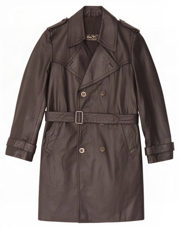 Windsor Manteau en cuir à double boutonnage pour homme IT 50 Large Noir