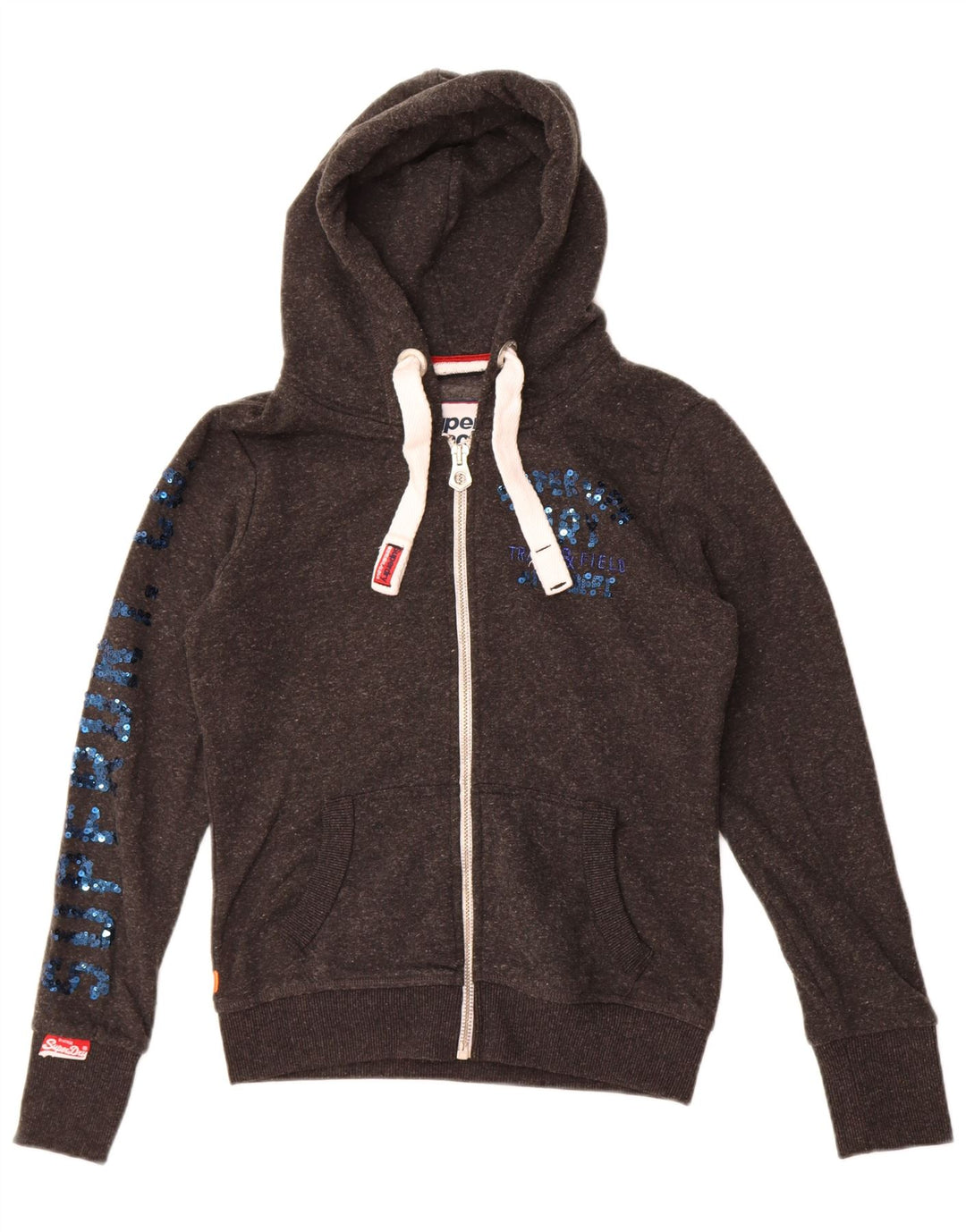 Superdry Pull à capuche zippé graphique pour femme UK 10 Small Gris Polyester