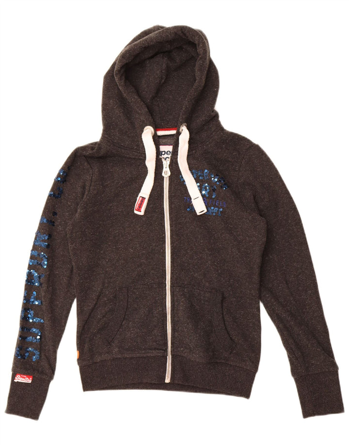 Superdry Pull à capuche zippé graphique pour femme UK 10 Small Gris Polyester