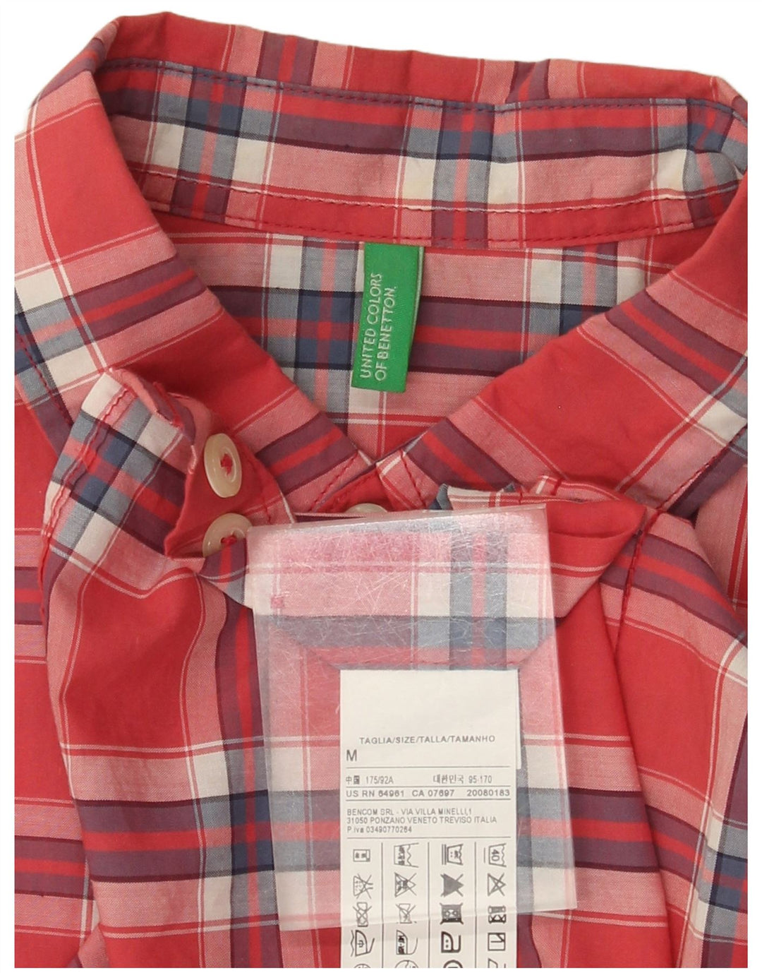 BENETTON Chemise à manches courtes homme en coton à carreaux rouge moyen