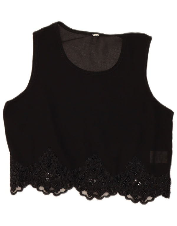 vintage Womens Crop See Through Blouse Top UK 10 Petit Paisley Noir