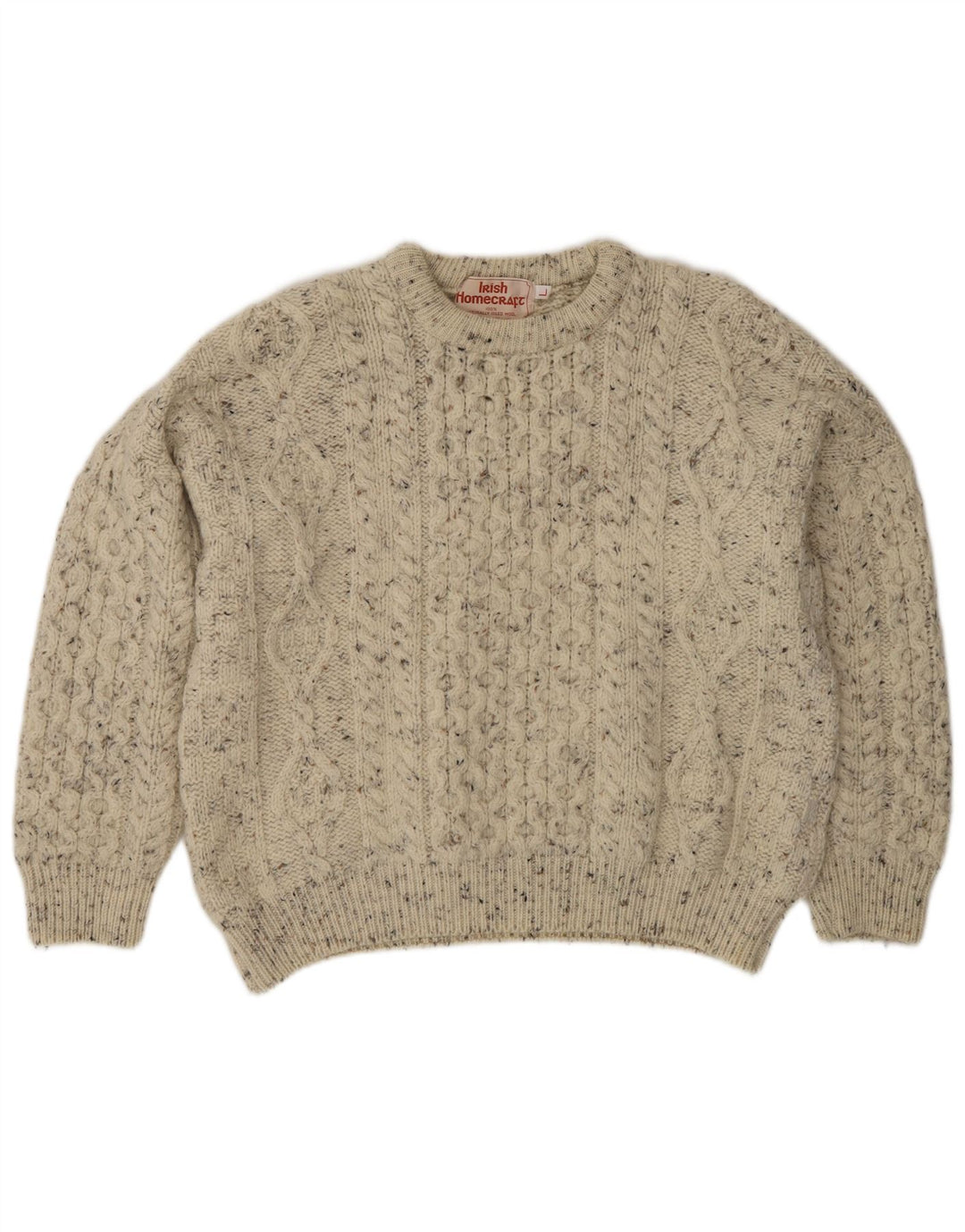 Irish Homecraft Pull à col rond pour homme Taille L Gris moucheté
