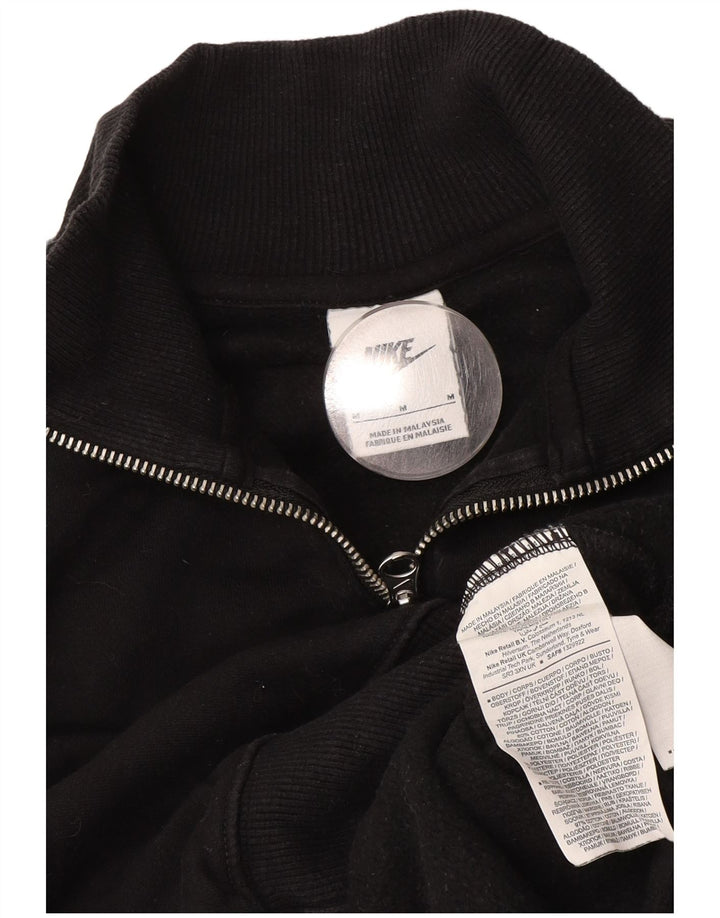 NIKE Femmes Crop Zip Neck Sweatshirt Jumper UK 14 Moyen Noir Coton